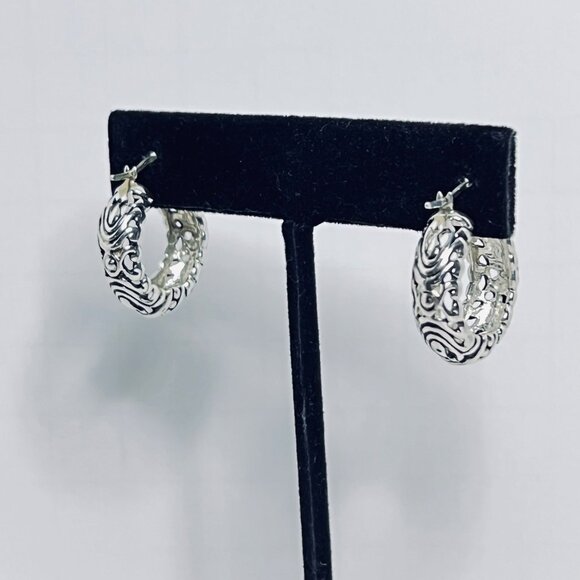 Joseph Esposito Sterling Silver Open Work Hoop Pierced Earrings (5987) - Picture 4 of 6